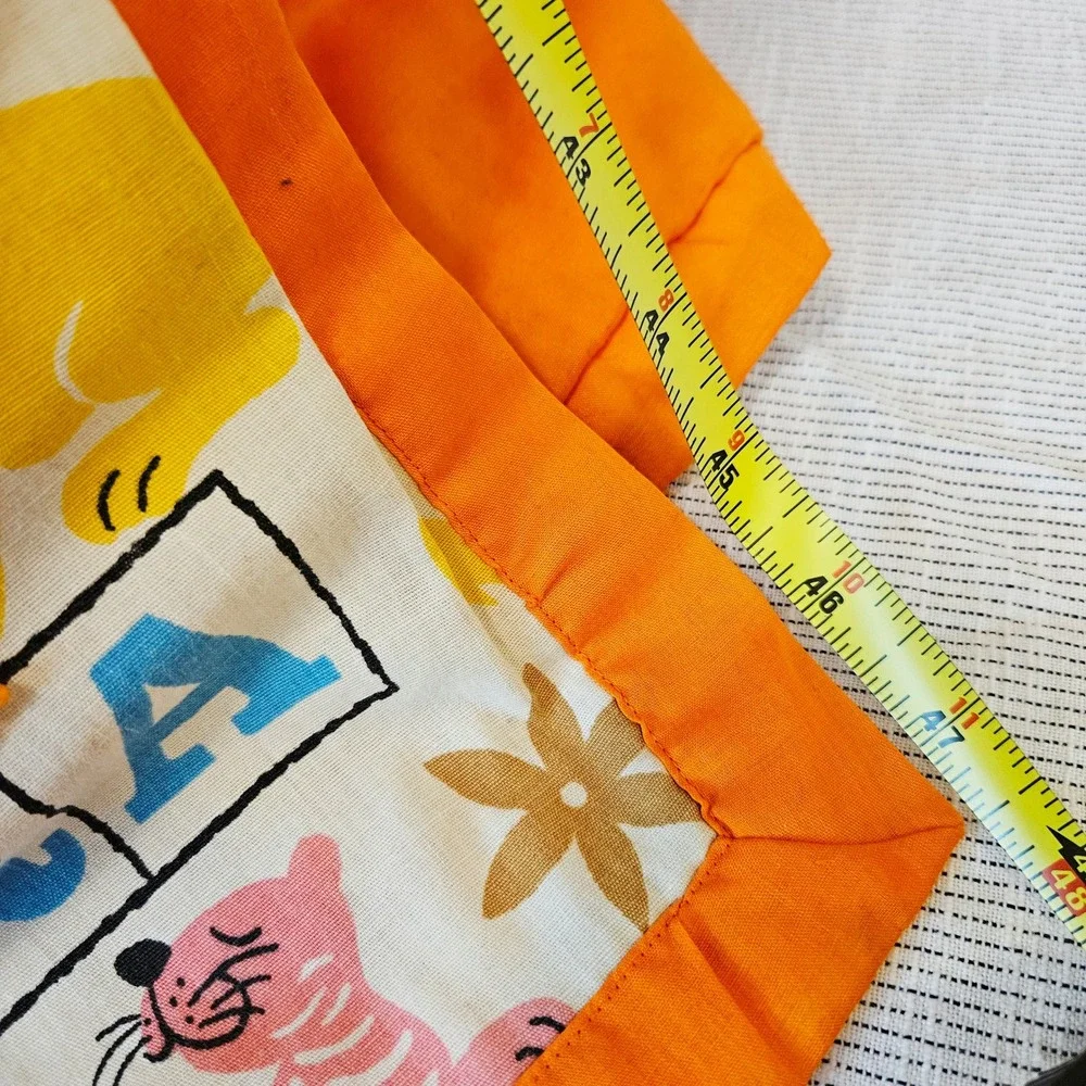 Vintage Animal Alphabet Crossword Quilted Baby Blanket Orange Trim 33x47